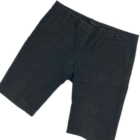 Theory Bermuda Shorts Sz 12 Black Flat Front 35 - Picture 1 of 8